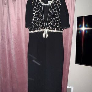 Nicky Hilton x Rebecca Vallance Black Crystal Embellished Midi Dress